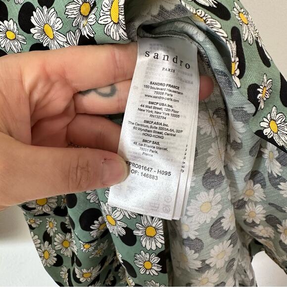 Sandro Angele Ruched Printed Mini Linen Blend Mini Dress S - Picture 8 of 15